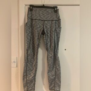 Gray Space-Dye High-Waist Leggings with Side Pockets